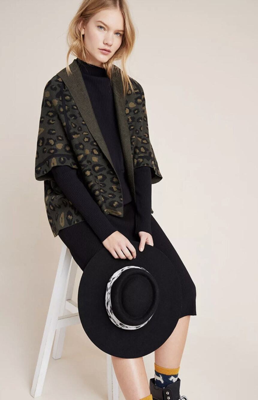 Look by M Green Leopard Print Shawl Style Cardigan One Size Fits Most